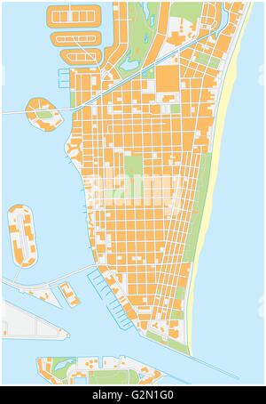 Miami Beach detailed vector street map with names, florida Stock Vector ...