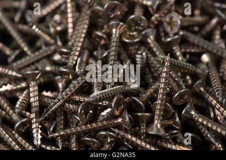 Wood screws cross shape head on a table Stock Photo