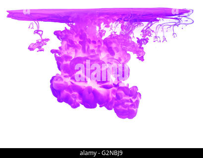 Purple ink in water creating abstract shape, isolated on white background Stock Photo