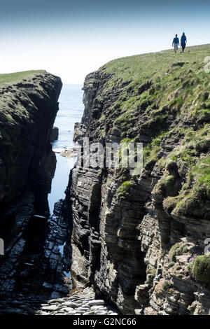 Walkers on the Brough of Birsay, Orkney mainland. Stock Photo