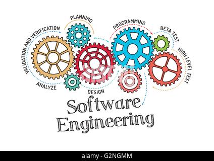 Gears and Software Engineering Mechanism Stock Vector