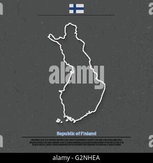 Republic of Finland isolated map and official flag icons. vector Finnish political map outline. Suomi geographic banner template Stock Vector