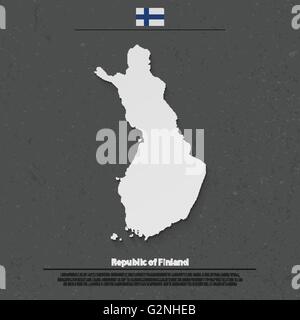 Republic of Finland isolated map and official flag icons. vector Finnish political map 3d illustration. Suomi geographic banner Stock Vector