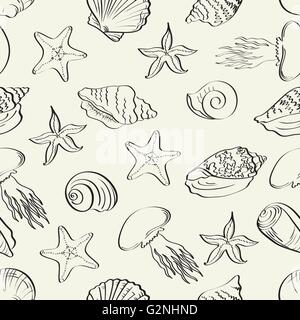 Seamless pattern, marine animals contours Stock Vector