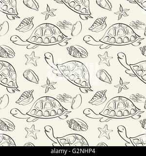 Seamless pattern, marine animals contours Stock Vector