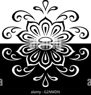 Black and white Outline drawing openwork snowflake in a minimalist ...