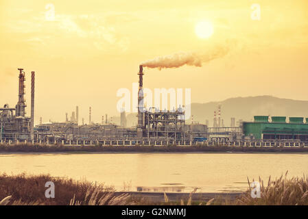 Refinery industrial plant with Industry boiler at night Stock Photo