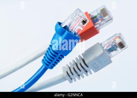 Colorful network cable with RJ45 connectors. Stock Photo