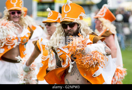 Melton Mowbray 1st june 2016; Dress like girl majorettes, but they are most definitely men Billerettes  not just proving laugher Stock Photo