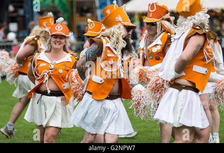 Melton Mowbray 1st june 2016 Dress like girl majorettes, but they are most definitely men Billerettes  not just proving laugher Stock Photo