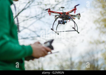 Man controling a drone. Stock Photo