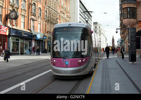 A tram on the Midland Metro in Corporation Street, Birmingham city centre, UK Stock Photo