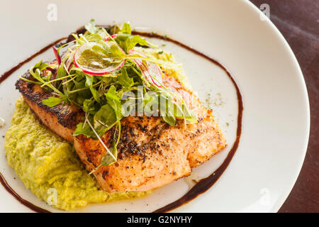 maple-miso glazed salmon, Mouthful Eatery, Thousand Oaks, California Stock Photo