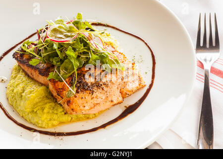 maple-miso glazed salmon, Mouthful Eatery, Thousand Oaks, California Stock Photo