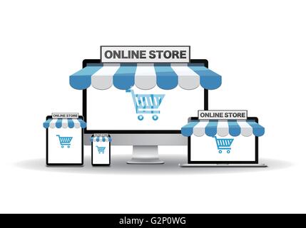 Devices with online store Stock Vector