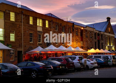 Restaurants and bars operating along Salamanca Place in Hobart, Tasmania, Australia. Stock Photo