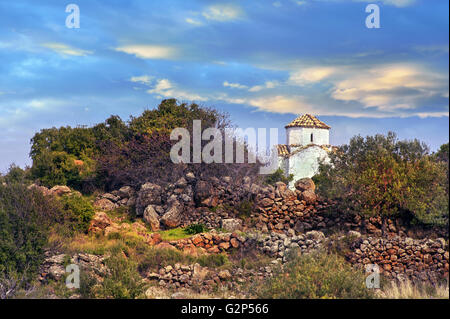 The  St. Constantine and Helen church on Methana's  volcanic peninsula in the Saronic gulf, Greece Stock Photo