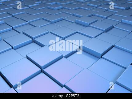 Field of reflective metallic blue tiles at different heights Stock Photo