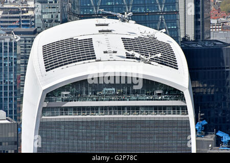 Close up looking down from above on sky garden public viewing platform & roof of Walkie Talkie building at 20 Fenchurch Street in City of London UK Stock Photo