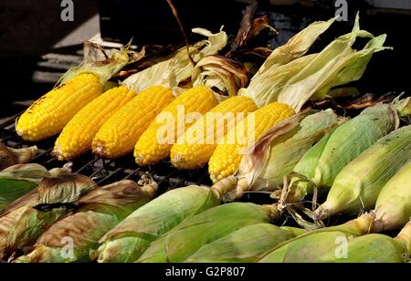 New York City :  Roasted corn sold by a food vendor at an Amsterdam Avenue Street Festival on Manhattan's Upper West Side Stock Photo