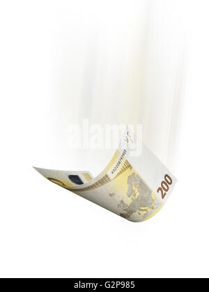 Two hundred euro bill isolated on white. Vertical format. Stock Photo