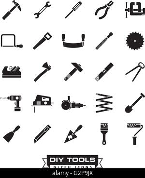 Collection of DIY and crafting tool vector glyph icons Stock Vector