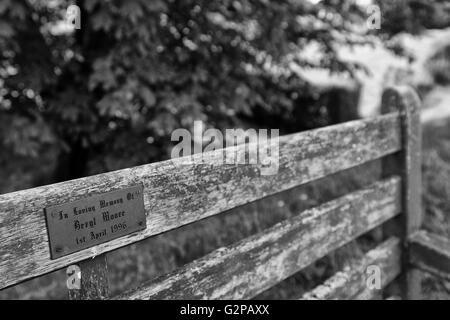 Black & White Memorial Bench - In loving Memory Stock Photo