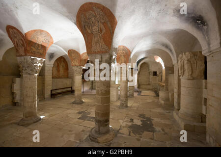 Crypt with 15th century frescoes of angel musicians, Notre-Dame cathedral, Bayeux, Normandy, France, Europe Stock Photo