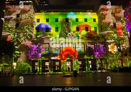 Sydney, Australia - 1st June 2016: The Vivid Sydney Light Show Festival seen lighting up around Sydney on the 1st of June 2016. The festival will continue to run until the 18th of June featuring a wide variety of lights, sculptures and installations. Pictured is the Custom House display. Credit:  mjmediabox /Alamy Live News Stock Photo