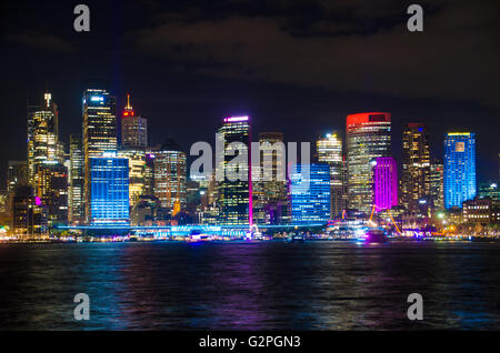 Sydney, Australia - 1st June 2016: The Vivid Sydney Light Show Festival seen lighting up around Sydney on the 1st of June 2016. The festival will continue to run until the 18th of June featuring a wide variety of lights, sculptures and installations.  Pictured is Circualr Quay. Credit:  mjmediabox /Alamy Live News Stock Photo