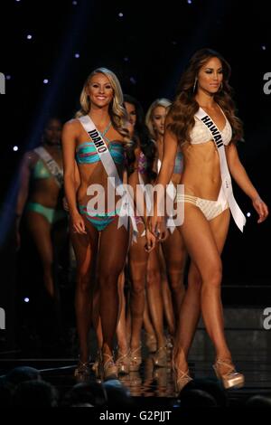 Las Vegas, NV, USA. 1st June, 2016. Miss Idaho USA, Sydney Halper, Miss Hawaii USA, Chelsea Hardin in attendance for The 2016 MISS USA Preliminary Competition - Part 1, T-Mobile Arena, Las Vegas, NV June 1, 2016. Credit:  James Atoa/Everett Collection/Alamy Live News Stock Photo