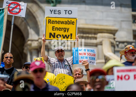 Albany, New York, USA. 01st June, 2016. Demanding good jobs, healthier communities, and frontline justice with 100% clean, renewable energy, hundreds of New Yorkers converged on the State Capitol on Wednesday to call on Governor Cuomo and state lawmakers to support the NYS Climate & Community Protection Act (A.10342) – the nation's strongest climate protection bill. Credit:  PACIFIC PRESS/Alamy Live News Stock Photo