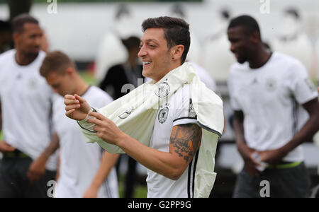 Ascona, Switzerland. 02nd June, 2016. Germany's Mesut Oezil attends a training session in Ascona, Switzerland, 02 June 2016. Germany's national soccer squad prepares for the upcoming UEFA EURO 2016 in France at a training camp in Ascona until 03 June. Photo: Christian Charisius/dpa/Alamy Live News Stock Photo