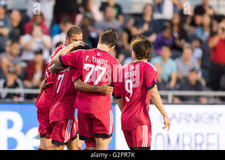 June 01, 2016: Ottawa Fury FC celebrate their second goal of the game at the 42nd minute of the Amway Canadian Championship match between Vancouver Whitecaps and Ottawa Fury FC at TD Place Stadium in Ottawa, ON, Canada. Ottawa Fury FC won the first leg of the semifinal 2-0. Daniel Lea/CSM Stock Photo