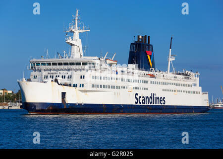 Scandlines Ferry Kronprins Frederik arriving at Rostock-Warnemünde from Gedser, Denmark. Stock Photo