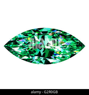 Green Emerald Marquise On White Background. 3D Illustration. Stock Photo