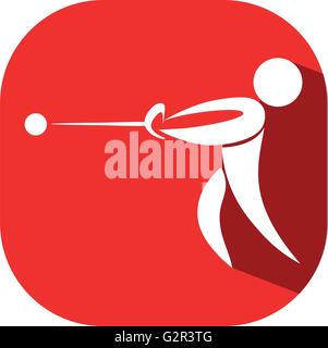 Sport icon for hammer throwing on red badge illustration Stock Vector