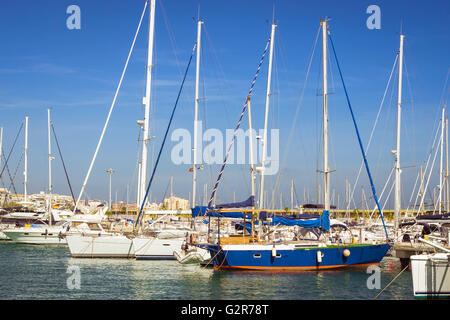 TORREVIEJA, SPAIN - SEPTEMBER 13, 2014: Puerto deportivo Marina Salinas. Yachts and boats parked at dock in Marina of Torrevieja Stock Photo