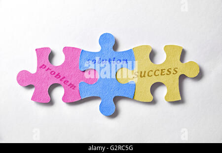 Concept of success in providing solutions to business problems with teamwork. Representation with colorful puzzle pieces Stock Photo