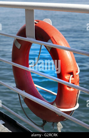 Lifebuoy on board. Close-up view. Stock Photo