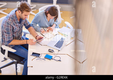 Male and famale students busy working on a project Stock Photo