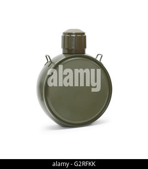 Modern hiking metal flask on white background. Clipping path is included Stock Photo