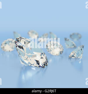 Shiny white diamonds on blue background. Stock Photo