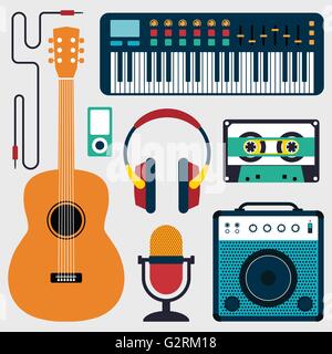 Collection of music instruments and sound flat design vector illustration Stock Vector