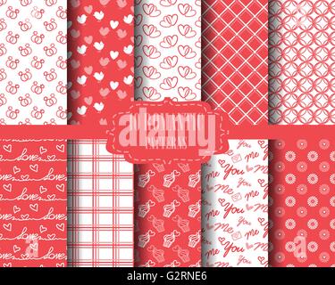 12 different love patterns, for valentines day set, Pattern Swatches, vector, Endless texture can be used for wallpaper, pattern Stock Vector