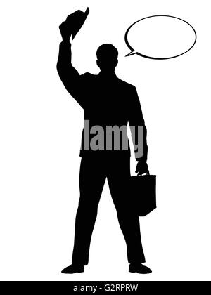 Hello businessman hat gesture black silhouette figure Stock Vector