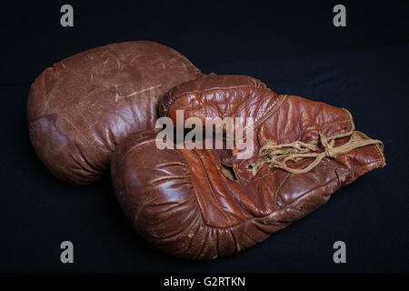 Vintage leather boxing gloves circa 1920. Stock Photo