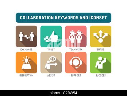 Collaboration Flat Icon Set Stock Vector