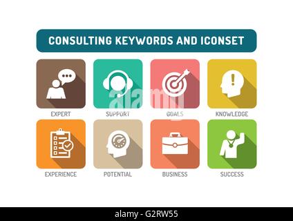 Consulting Flat Icon Set Stock Vector