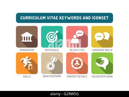 Curriculum Vitae Flat Icon Set Stock Vector